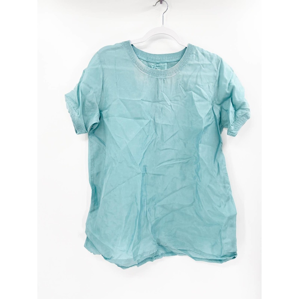 Johnny Was‎ Solid Blue Cupra Short Sleeve Crewneck T-Shirt Size Small